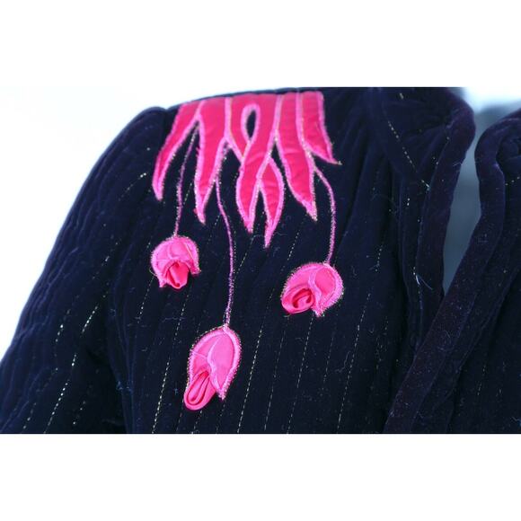 Vintage Black Embroidered Chinese Velvet Antique Hand Sewn Jacket Size S - Picture 1 of 12